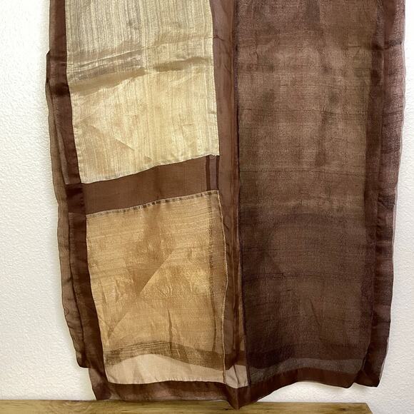 Anichini by Diviya Silk Scarf Brown Cream Sheen Rectangle Sheer Panels 19x77in - Picture 4 of 10